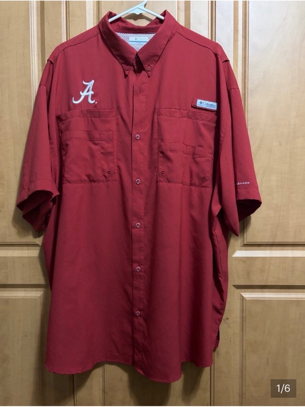 Columbia Men's Short-Sleeve OmniShade Button-Down Shirt Alabama Crimson Tide XXL